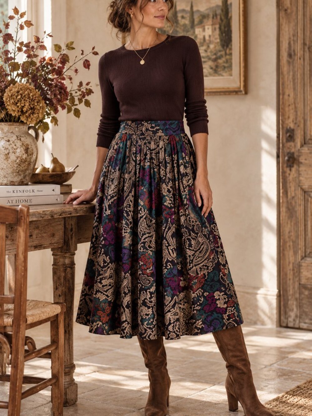 Renee Adams Limited Vintage Midi Skirt Size 12 Floral Paisley Pleated Career